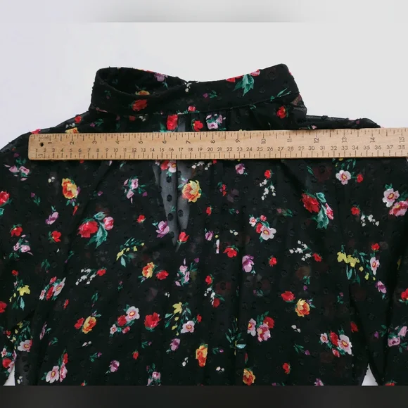 Banana Republic ClipDot Black Floral Chiffon Mock Neck Midi Dress Women's 2 - Picture 3 of 13